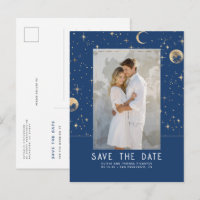 Celestial Navy Blue und Gold Stars Save the Date