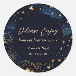 Celestial Navy Gold Wedding Favor Runder Aufkleber
