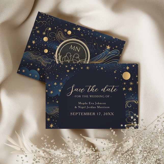 Celestial Navy Gold Wedding Save The Date (Von Creator hochgeladen)