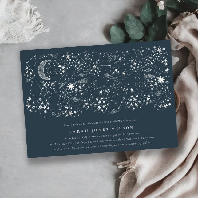 Celestial Navy Starry Night Moon Baby Shower Einladung (Von Creator hochgeladen)