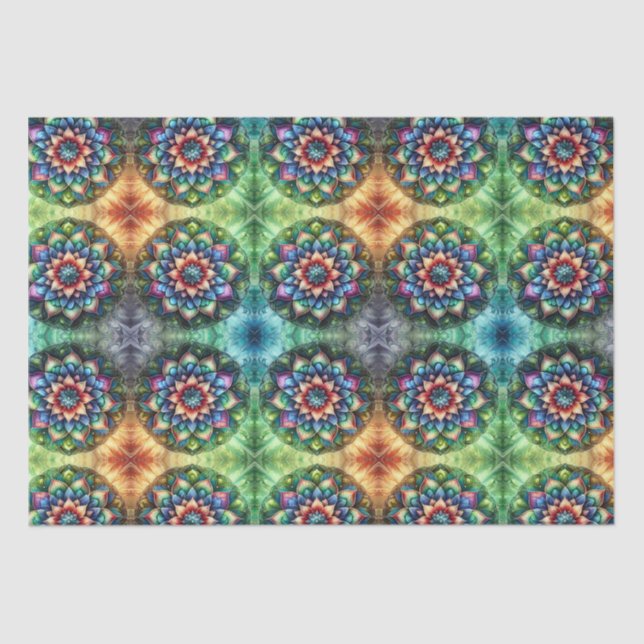 Celestial Neon Mandala Retro-Modern Seidenpapier (Vorderseite)