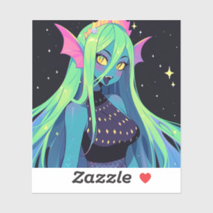 Celestial Neon Mermaid — Kawaii Cosmic Siren Vibes Aufkleber