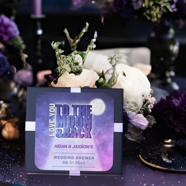 Celestial Night Sky Full Moon Polterabend Quadratischer Aufkleber (Von Creator hochgeladen)