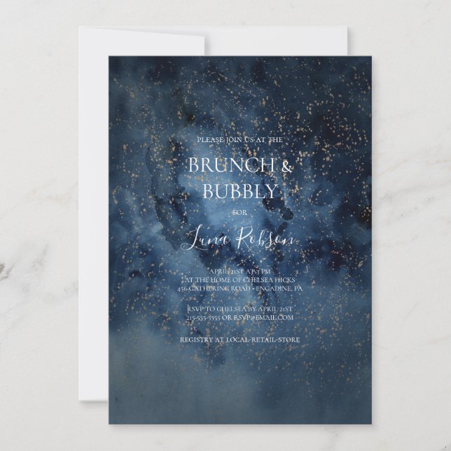 Celestial Night Sky Gold Brunch und Bubbly Shower Einladung (Vorderseite)
