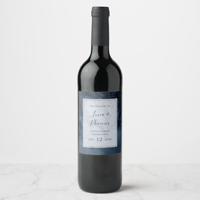 Celestial Night Sky mit Rahmen Wedding Wine Label Weinetikett (Vorderseite)