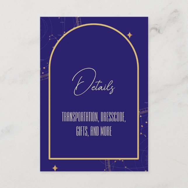 Celestial Night Sky Navy Blue and Gold Wedding Begleitkarte (Vorderseite)