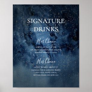Celestial Night Sky Silver Signature Drinks Zeic Poster
