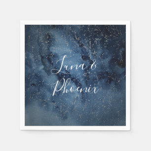 Celestial Night Sky   Silver Wedding Napkins Serviette