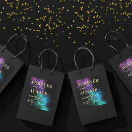 Celestial Night Sky Space Nebula Gold Star Hochzei Quadratischer Aufkleber