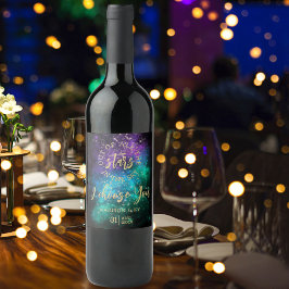 Celestial Night Sky Space Nebula Gold Star Hochzei Weinetikett