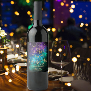 Celestial Night Sky Space Nebula Gold Star Hochzei Weinetikett