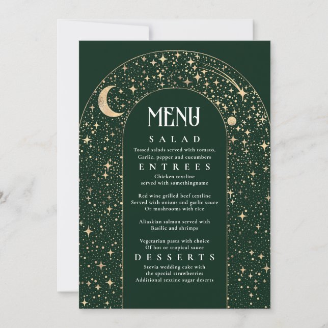 Celestial Night Sky Stars Arch Wedding Menu Einladung (Vorderseite)