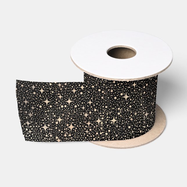Celestial Night Sky Stars Black Satinband (Spule)