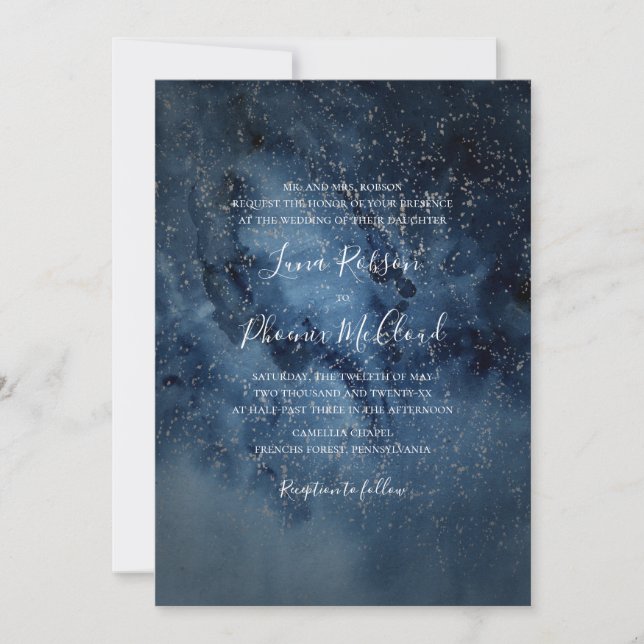 Celestial Night Sky | Traditionelle Silberhochzeit Einladung (Vorderseite)