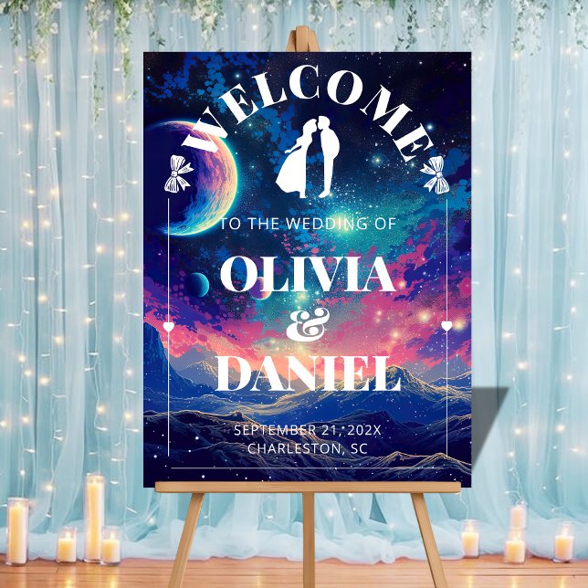 Celestial Night Sky Wedding Welcome Acrylic Sign (Créateur téléchargé)