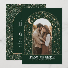 Celestial Night Stars Emerald Green Wedding Foto Einladung