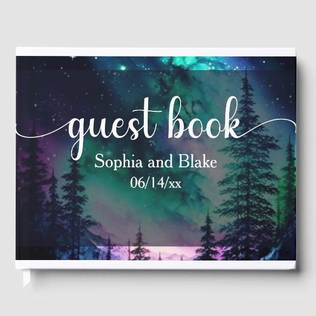 Celestial Northern Lights Hochzeit Gästebuch (Vorderseite)