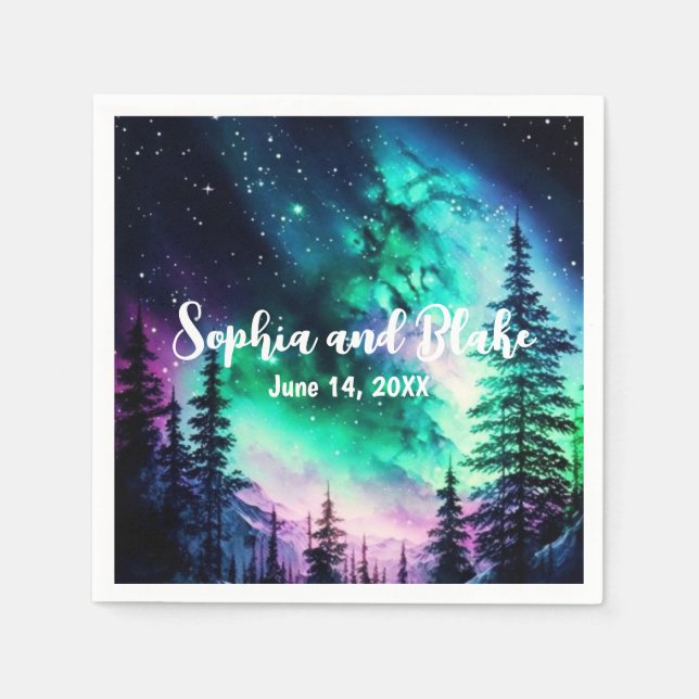 Celestial Northern Lights Hochzeit Serviette (Vorderseite)