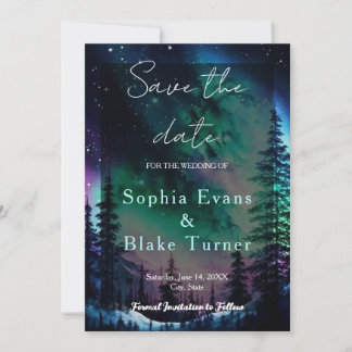 Celestial Northern Lights Wedding Save the Date Einladung