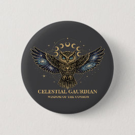 Celestial Owl Cosmic Guardian Button