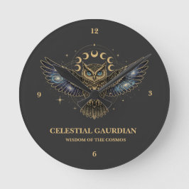 Celestial Owl Cosmic Guardian Runde Wanduhr