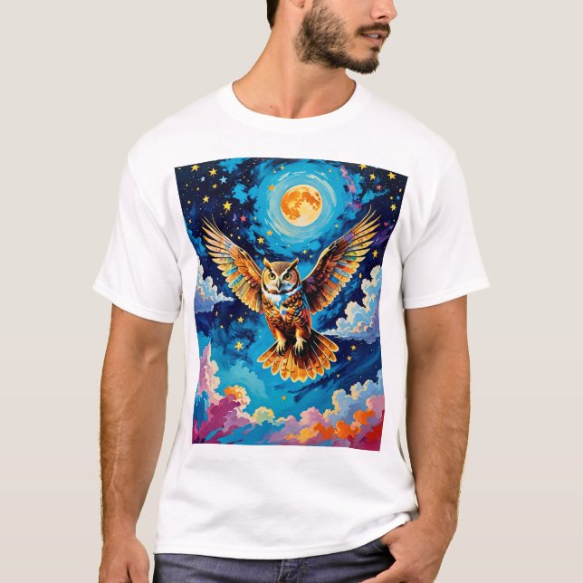 Celestial Owl T - Shirt Vintag Fantasy Sky Art (Vorderseite)
