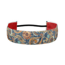 Celestial Paisley Pattern Navy Blue & Gold Vintag