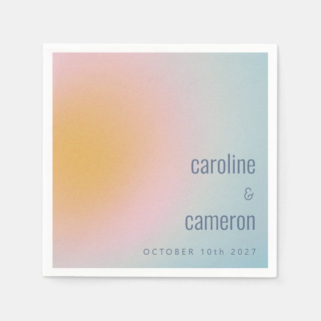 Celestial Pastel Blue Pink Grainy Gradient Wedding Serviette (Vorderseite)