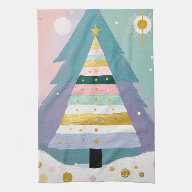 Celestial Pastel Christmas Tree Geschirrtuch (Vertikal)