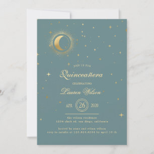 Celestial Pastel Gold Stars Quinceanera Einladung