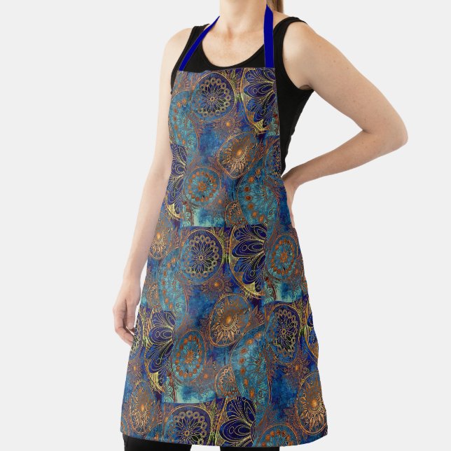 Celestial Pattern in Blue & Gold Hostess Schürze (InSitu)