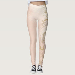 Celestial Peach Pinky mit Moon Theme Leggings