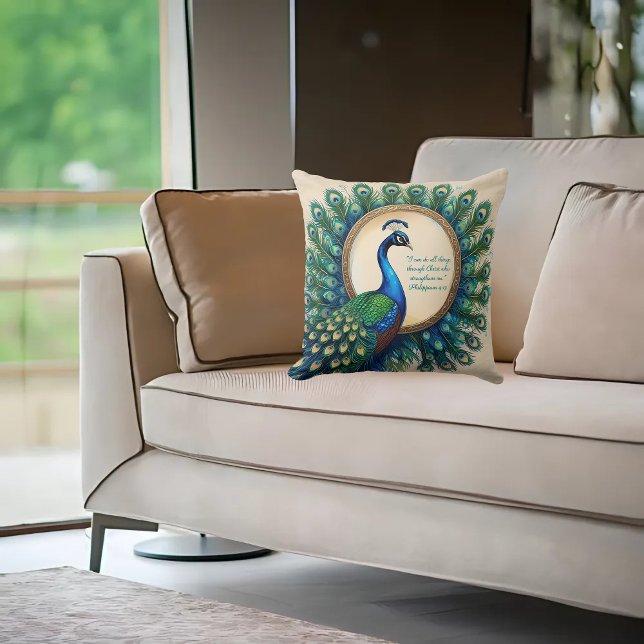 Celestial Peacock Bloom Bible Verse Kissen (Von Creator hochgeladen)