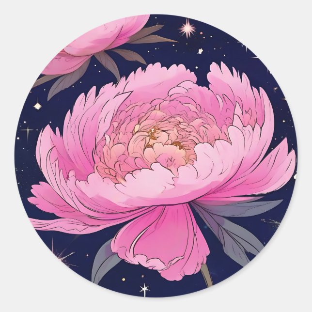 Celestial Peony A Starry Night Bloom Runder Aufkleber (Vorderseite)