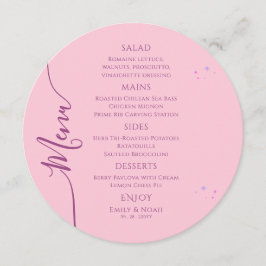 Celestial Pink Lila Sun Moon Stars Space Wedding Menükarte