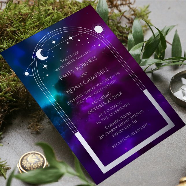 Celestial Purple Teal Silver Modern Elegant  Foil Folieneinladung (Von Creator hochgeladen)