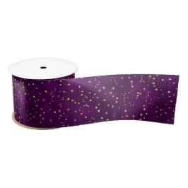 Celestial Purple & Yellow Starry Night Pattern Satinband