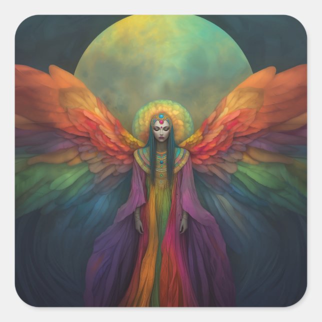 Celestial Rainbow Goddess Angel Spirit Guide Art Quadratischer Aufkleber (Vorderseite)