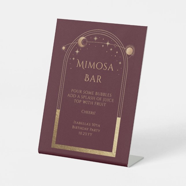 Celestial Red Gold Mimosa Bar Sun Moon Stars Sockelschild (Vorderseite)