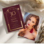 Celestial Red Gold Sun Moon Stars 30. Geburtstag Einladung<br><div class="desc">Celestial Red Gold Sun Moon Astronomie 30. Geburtstag Foto Einladungen bietet eine elegante goldene Sonne,  Mond und Sterne mit einem goldenen Rahmen auf einem tiefrosa-roten Hintergrund. Im Inneren ist Ihre individuelle Einladung zum dreißigsten Geburtstag Informationen. Auf der Rückseite fügen Sie Ihr Lieblings-Foto. Für Sie entworfen von Evco Studio www.zazzle.com/store/evcostudio</div>