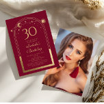 Celestial Red Gold Sun Moon Stars 30. Geburtstag Einladung<br><div class="desc">Celestial Red Gold Sun Moon Astronomie 30. Geburtstag Foto Einladungen bietet eine elegante goldene Sonne,  Mond und Sterne mit einem goldenen Rahmen auf einem roten Hintergrund. Im Inneren ist Ihre individuelle Einladung zum dreißigsten Geburtstag Informationen. Auf der Rückseite fügen Sie Ihr Lieblings-Foto. Für Sie entworfen von Evco Studio www.zazzle.com/store/evcostudio</div>