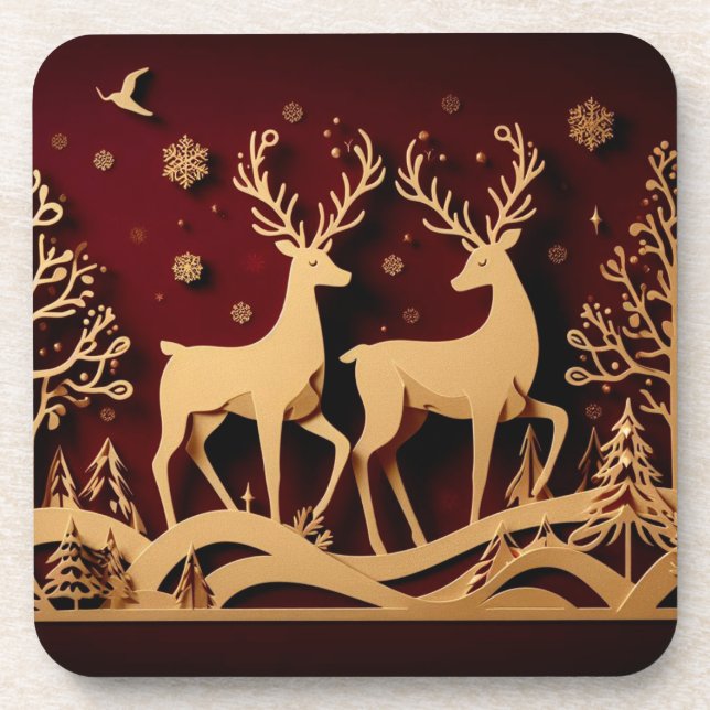 Celestial Reindeer Waltz – Golden Forest Getränkeuntersetzer (Vorderseite)