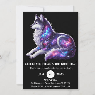 Celestial Resting Wolf Birthday Invitation Einladung