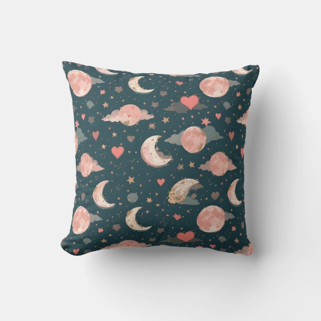 Celestial Romance Dreamy Moon & Stars Valentine Se Kissen (Vorderseite)