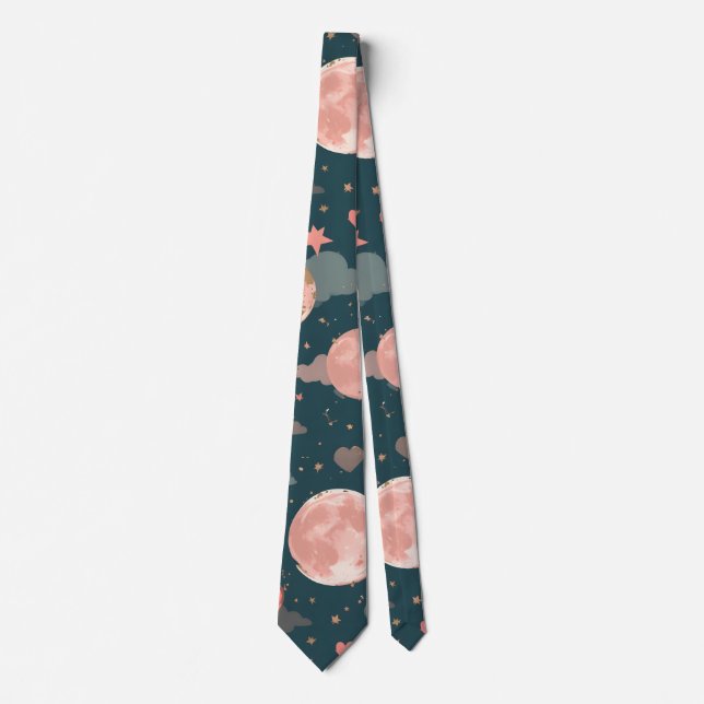 Celestial Romance Dreamy Moon & Stars Valentine Se Krawatte (Vorderseite)