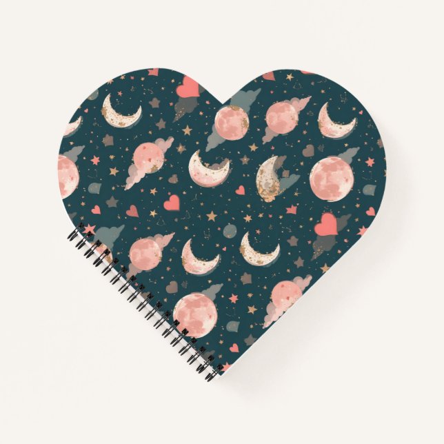 Celestial Romance Dreamy Moon & Stars Valentine Se Notizbuch (Vorderseite)