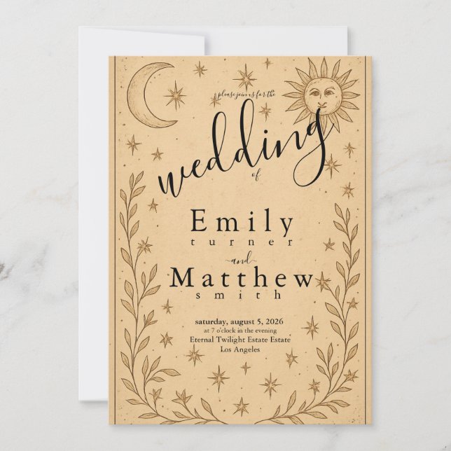 Celestial Romance - Moon and Sun Design Einladung (Vorderseite)