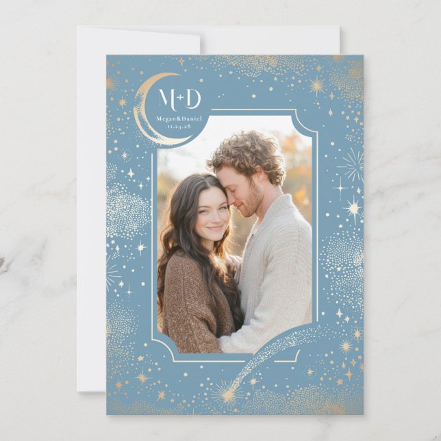 Celestial Romantic Starry Night Wedding Foto Einladung (Vorderseite)