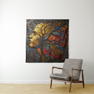 Celestial Roots of Life - Festes Glas Wandteppich