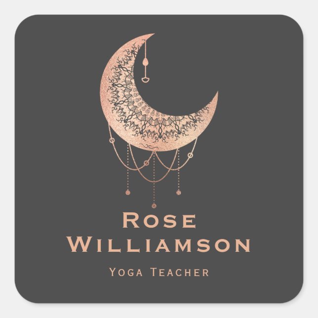 Celestial Rose Gold Crescent Moon Business Quadratischer Aufkleber (Vorderseite)